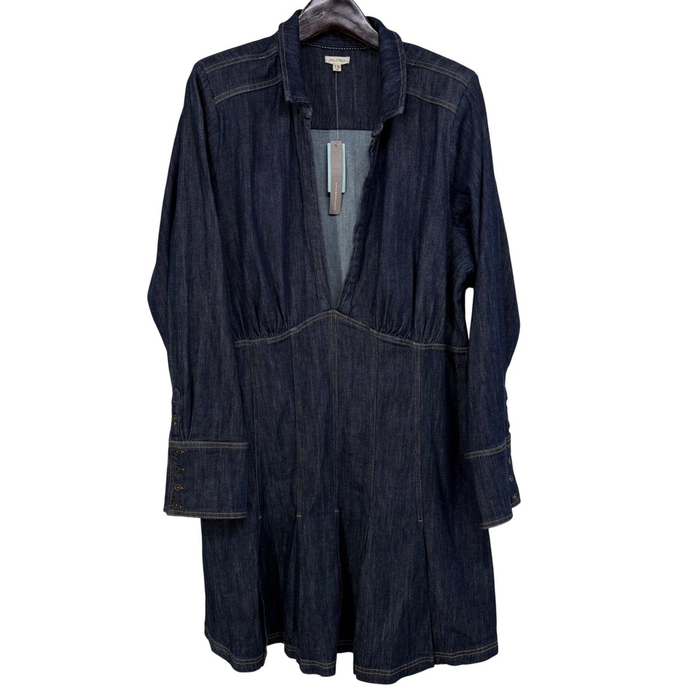 Pilcro Anthropologie Denim V-Neck Fit and Flare Pleated Mini Dress 22W Rodeo